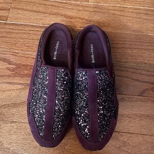 Easy Spirit Women's Sparkle Slip-On Sneakers - Dark Purple and Black